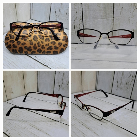 Guess Y2K Eyeglasses Rx Full-Rim Metal Oval Two Tone Frames Leopard Print Case - Picture 5 of 10